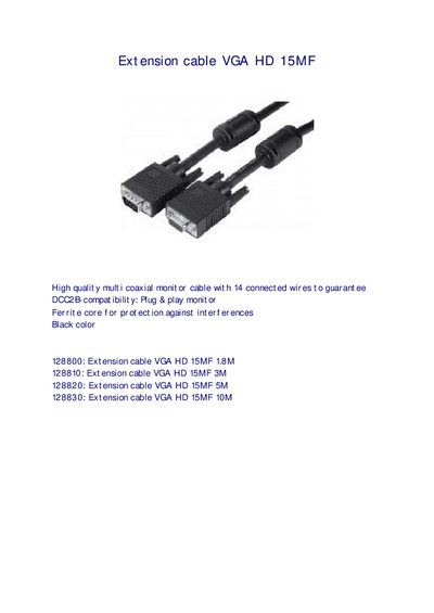 PRO SIGNAL Extension cable VGA HD 15MF Product Leaflet - cover page