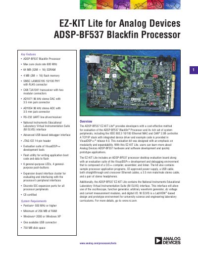 Analog Devices ADSP-BF537 EZ-KIT Lite Product Leaflet - cover page
