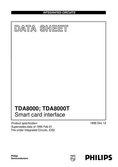 Philips TDA8000/T Smart Card Interface Datasheet - cover page