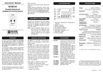 Hanna Instruments HI 99141 Portable Waterproof pH Meter Instruction Manual - cover page