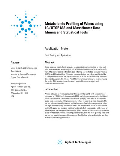 Agilent Metabolomic Profiling of Wines using LC/QTOF MS Application Note - cover page