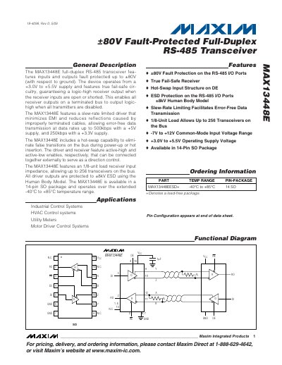 Maxim MAX13448E Fault-Protected Full-Duplex RS-485 Transceiver Datasheet - cover page