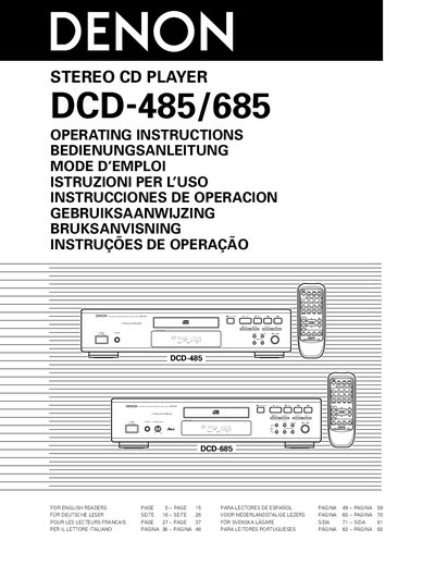 Denon DCD-485/685 Stereo CD Player User Manual - cover page