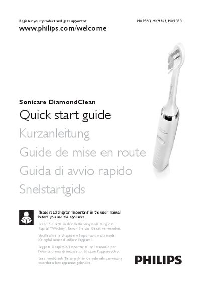 Philips Sonicare DiamondClean HX9383/HX9343/HX9333 Quick Start Guide - cover page