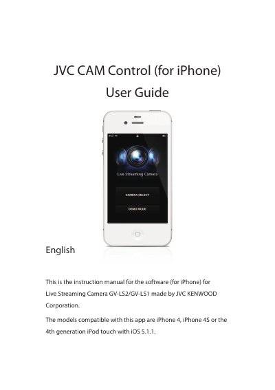JVC CAM Control for iPhone User Guide - cover page