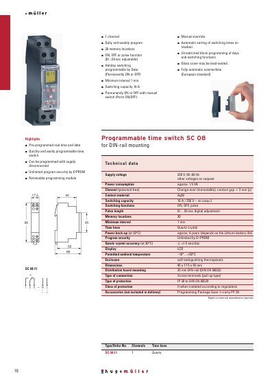 Muller SC 08 Programmable Time Switch Product Leaflet - cover page