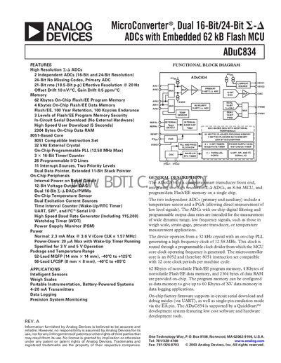 Analog Devices ADuC834 Datasheet - cover page