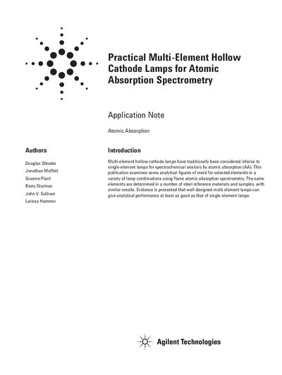 Agilent Practical Multi-Element Hollow Cathode Lamps Application Note - cover page