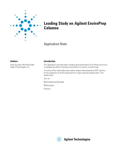 Agilent EnviroPrep Columns Loading Study Application Note - cover page