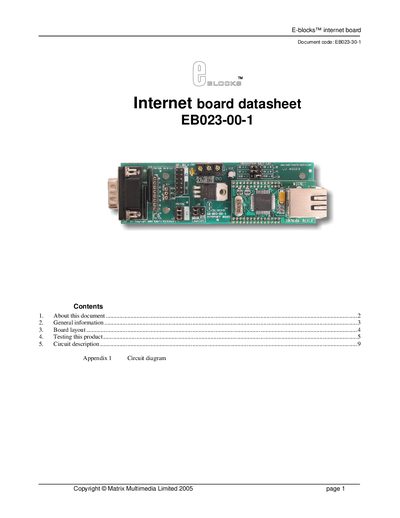 Matrix EB023-00-1 Internet Board Datasheet - cover page