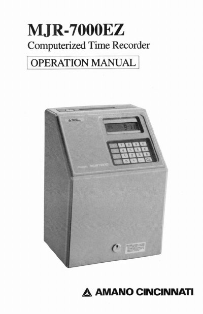 Amano MJR-7000EZ Computerized Time Recorder Operation Manual - cover page