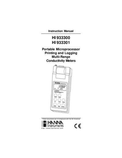Hanna Instruments HI 933300/933301 Conductivity Meters Instruction Manual - cover page
