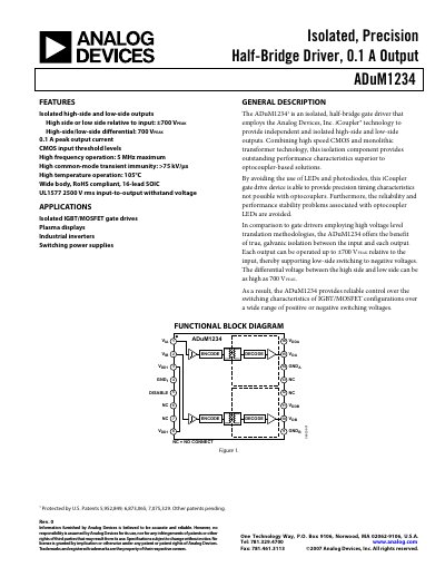Analog Devices ADuM1234 Isolated Precision Half-Bridge Driver Datasheet - cover page