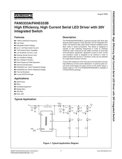 Fairchild FAN5333A/FAN5333B High Efficiency High Current Serial LED Driver Datasheet - cover page