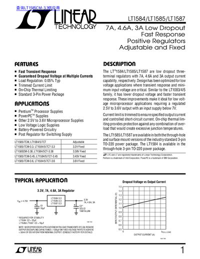 Linear Technology LT1584/LT1585/LT1587 Low Dropout Regulator Datasheet - cover page