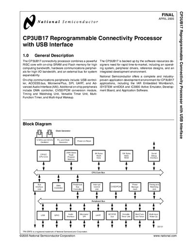 National Semiconductor CP3UB17 Connectivity Processor Handbook - cover page