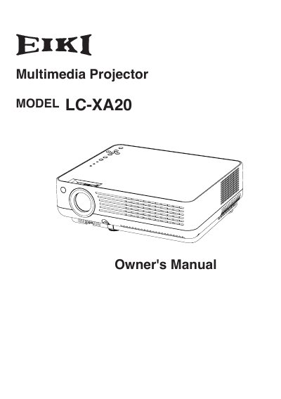 EIKI LC-XA20MODEL Multimedia Projector Owner's Manual - cover page