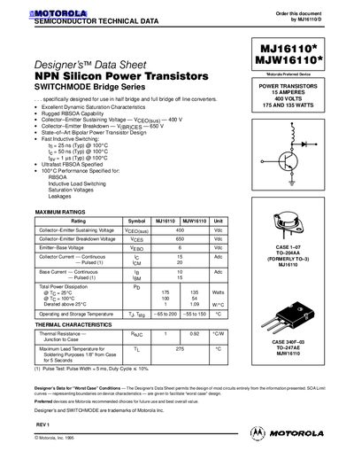 MOTOROLA MJW16110*/MJW16110* handbook - cover page