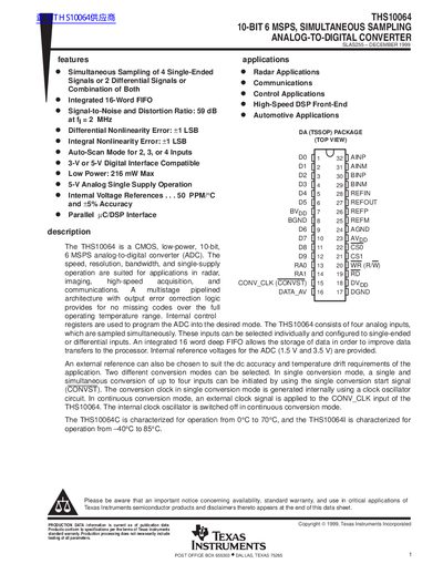 Texas Instruments THS10064 Datasheet - cover page