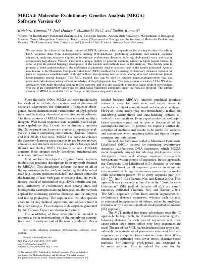 MEGA4 Molecular Evolutionary Genetics Analysis Software User Manual
