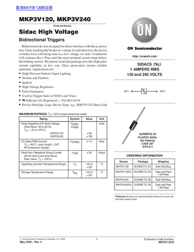 ON SEMICONDUCTOR MKPV120 Data Sheet - cover page