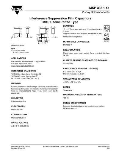 Vishay MKP 338 1 X1 Interference Suppression Film Capacitor Handbook - cover page