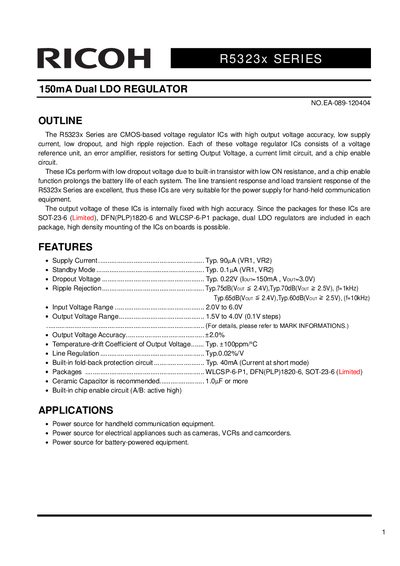 KICOH R5323x Series 150mA Dual LDO Regulator Datasheet