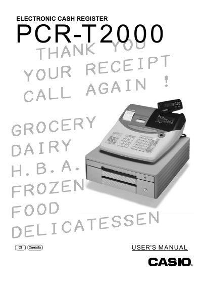 CASIO PCR-T2000 Electronic Cash Register User's Manual