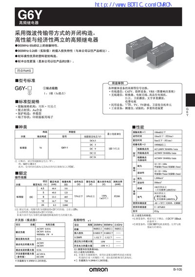 Omron G6Y Relay Service Manual - cover page