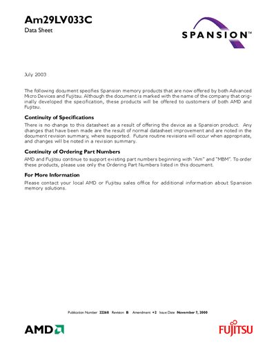 AMD Am29LV033C Datasheet - cover page