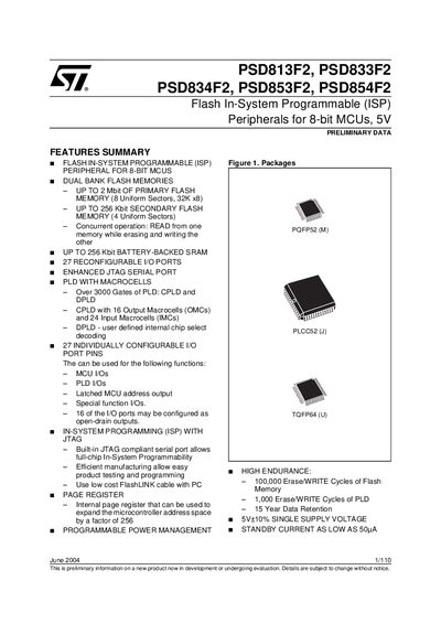 STMicroelectronics PSD813F2 Flash ISP Peripheral Datasheet - cover page