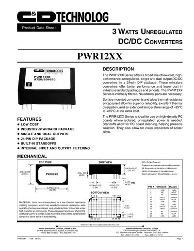 C&D Technologies PWR12XX Datasheet - cover page