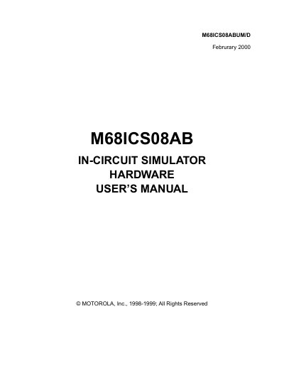 Motorola M68ICS08ABUM/D In-Circuit Simulator Hardware User Manual - cover page