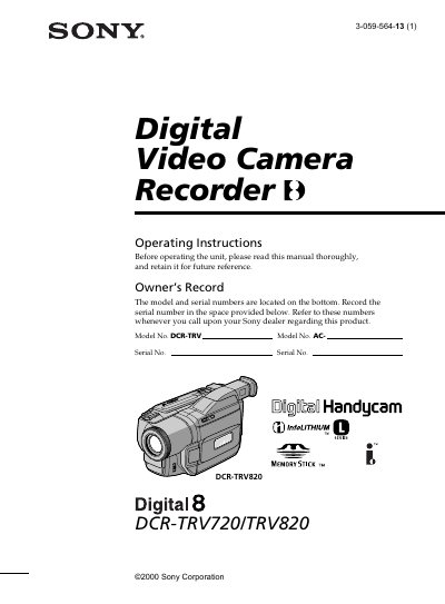 Sony DCR-TRV720/TRV820 Camcorder Operating Instructions - cover page