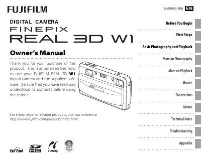 Fujifilm REAL 3D W1 Digital Camera Owner's Manual - cover page