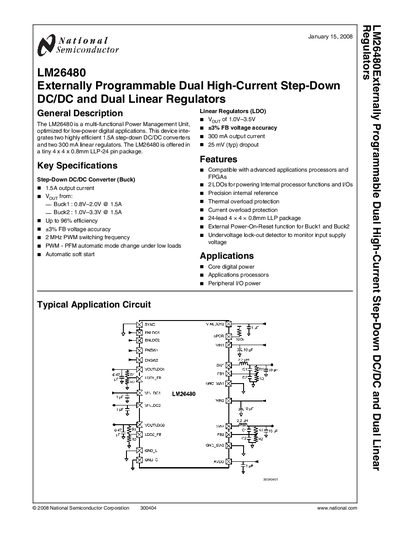 National Semiconductor LM26480 Dual High-Current Step-Down DC/DC & Linear Regulators Datasheet - cover page