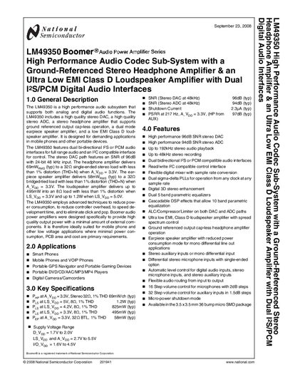 National Semiconductor LM49350 Digital Audio Interfaces Handbook - cover page