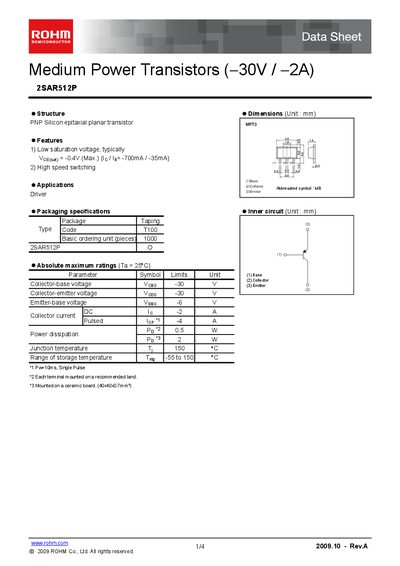 ROHM 2SAR512P Datasheet - cover page