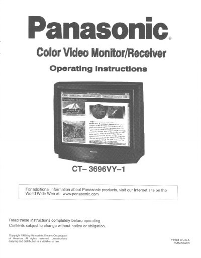 Panasonic CT-3696VY-1 Color Video Monitor Operating Instructions