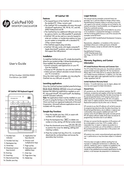 HP CalcPad 100 User Manual - cover page