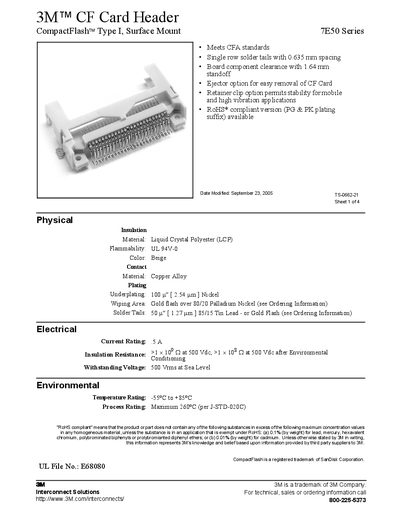 3M 7E50 Series CF Card Header Product Leaflet - cover page