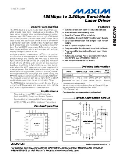 Maxim MAX3656 Laser Driver Datasheet - cover page