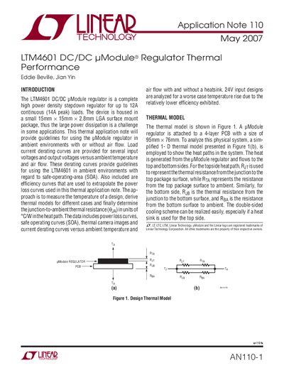Linear Technology LTM4601 DC/DC uModule Regulator Thermal Performance Application Note 110 - cover page