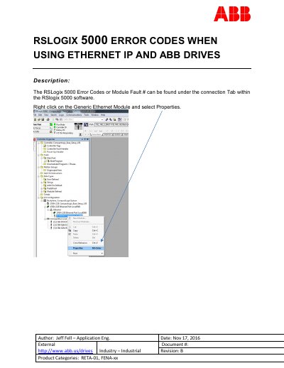 ABB RETA-01 and FENA-xx Ethernet IP Communication Error Guide - cover page