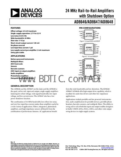 Analog Devices AD8646/AD8647/AD8648 Amplifier Handbook - cover page