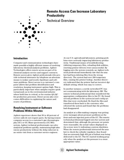 Agilent Remote Access Service Productivity Guide - cover page