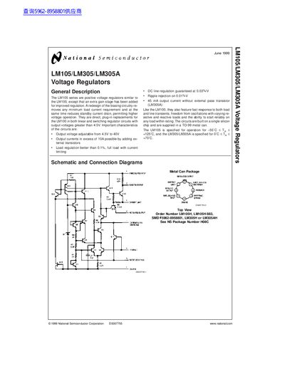 National Semiconductor LM105/LM305/LM305A Voltage Regulators Datasheet - cover page