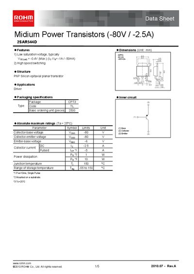 ROHM 2SAR544D Datasheet - cover page