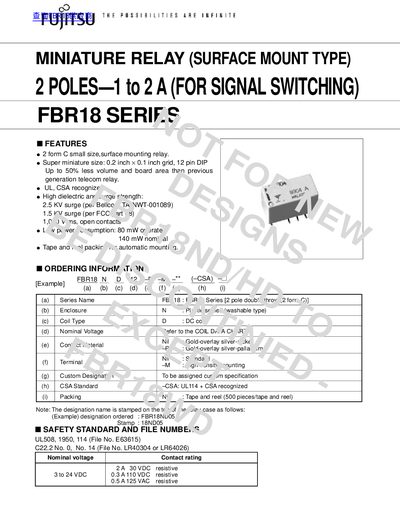 Fujitsu Components FBR18 Series Surface Mount Relay Datasheet - cover page
