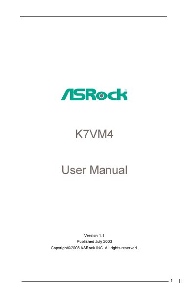 ASRock K7VM4 Motherboard User Manual - cover page
